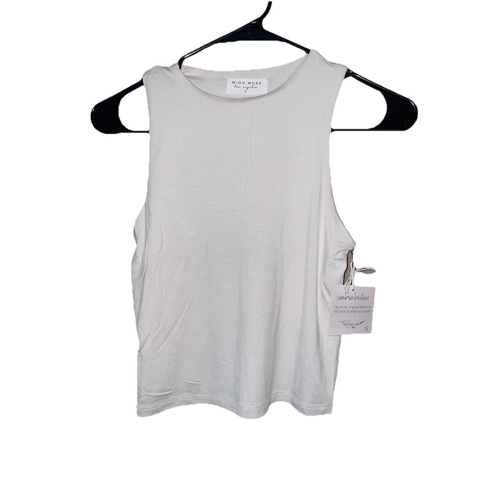 Women’s Miou Muse Cropped Sleeveless Cream Colored Top Sz Small NEW